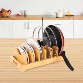 Pot Lid Organizer For Cabinet, Pots And Pans Organizer Under Cabinet, Pot And Pan Organizer Inside Cabinet, Pot Lid Holder Pot Rack For Cutting Board, Cookie Sheet, Baking Sheet, Frying Pan (Bamboo)