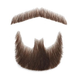 Perience Fake Mustache, Human Hair Realistic Fake Beard, Hand Knotted Lace Based False Beard, Costume Beard with Sticky Adhesive Tape（Brown