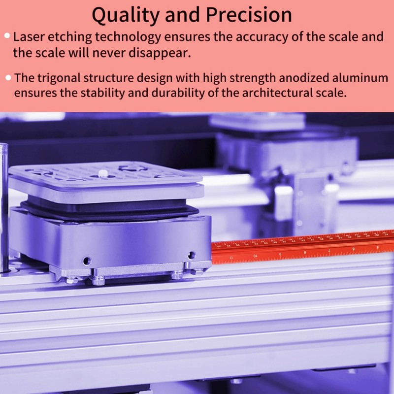 Architectural Scale Ruler, 12'' Imperial Architect Scale, Aluminum Engineer Scale