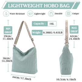 VX VONXURY Women's Handbag Shoulder Bag Canvas / Cord Bags Large Crossbody Bag Shoulder Bag with Zip Tote for Work School Shopper Teen Girls, Light Green Corduroy, M