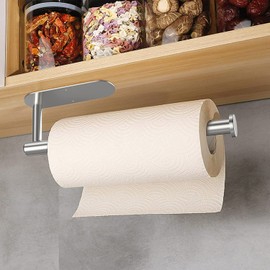 AUGUSTYUE Portarrollos de Papel de Cocina, Acero Inoxidable Soporte para Papel de Baño, Soporte para Toallas de Papel, Taladrado y Autoadhesivo (Plata)