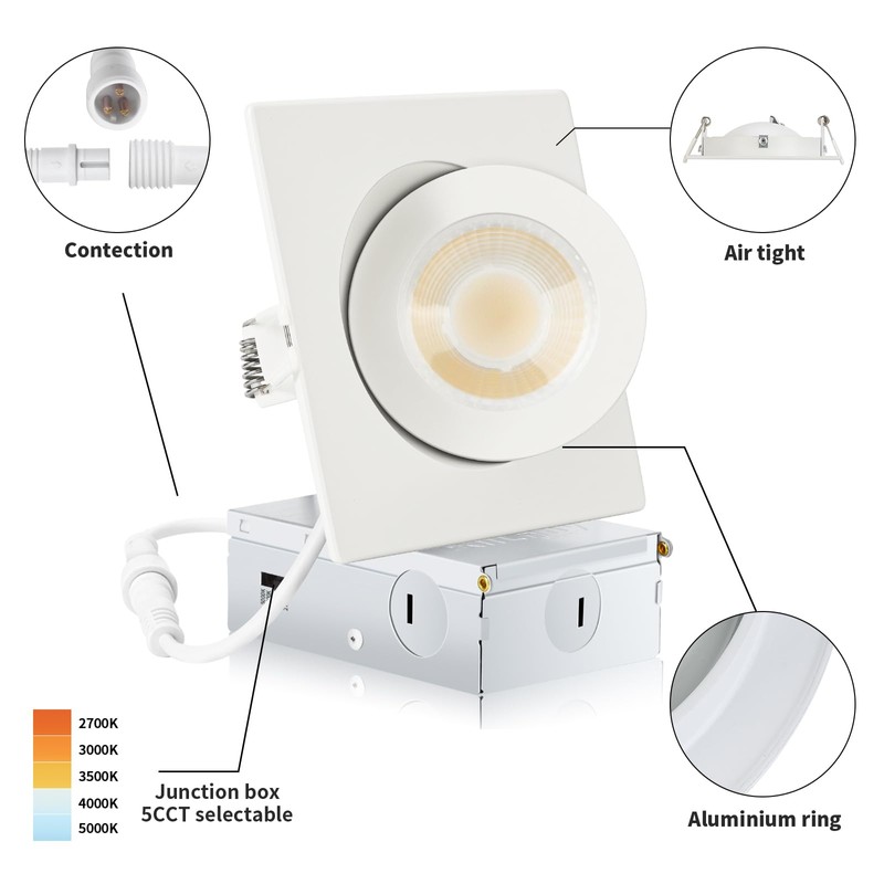 KnLnny Ware Square GimbalRecessed Lighting 4 Inch 6 Pack, Ajustable