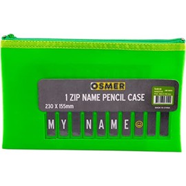 Osmer NAM2315G Cloth Backed One Zip PU Pencil Case with Name Card Insert, 23 cm x 15.5 cm Size, Green