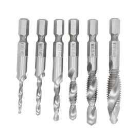 6PCS Hex Shank Combination Drill Tap 3 in 1 HSS Drilling Screw Tapping Tool Kit for Aluminum Alloy