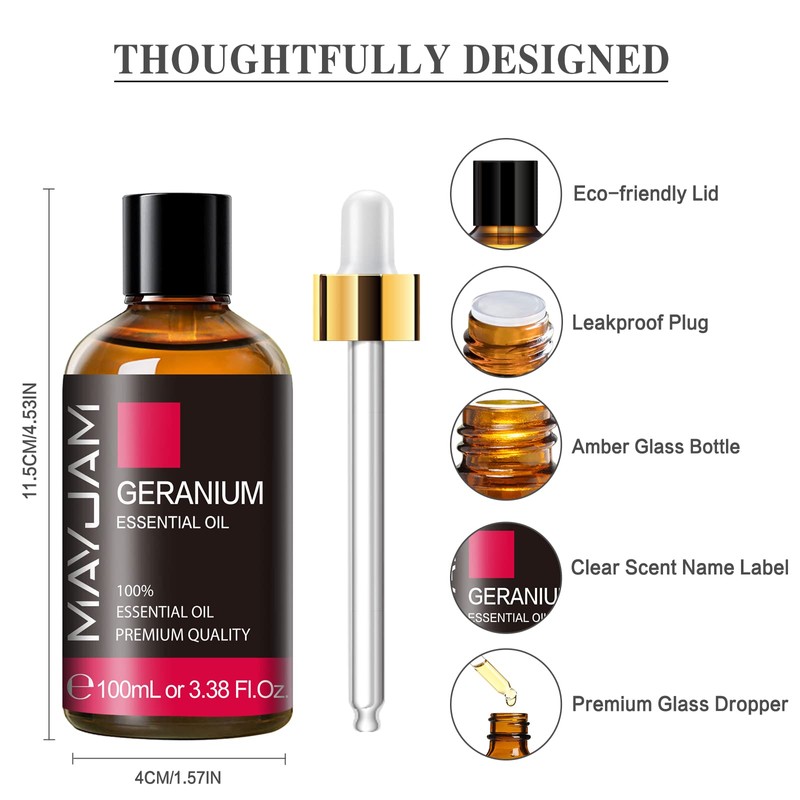 MAYJAM Essential Oil, Geranium 3.38 fl oz (100 ml) Aroma