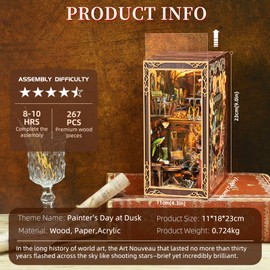 MiniCity DIY Book Nook Kit for Adults, 3D Wooden Puzzle Bookend Bookshelf Insert Decor with LED Light and Dust Cover (Painter's Day at Dusk)