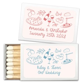 Custom Match Boxes, Italian Party Favor Ideas, Bridal Shower, Birthday Favors, Matchboxes Customized, Italy Sketched Party Favors (Set of 50 Matchboxes) (White Box))