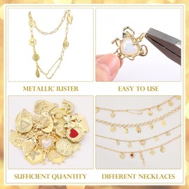 Tondiamo 45 Pcs Gold Necklace Making Kit 20 Charms with Jump Rings 4 Pcs Different Design Necklace Chains and Making Tools for Women Jewelry Making Crafts DIY Necklace Craft Supplies Beginner