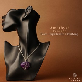 Handcrafted Crystal Pendant; Spiritual Healing Crystal Necklace Pendant; Chakra Necklace for Women & Men; Crystal Jewellery Protection Necklace by Karma Pledge (Amethyst Necklace Pendant Heart)