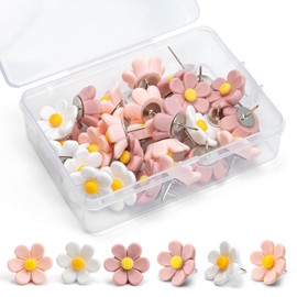CINDALOG Flower Push Pins, 30pcs Thumb Tacks for Cork Board, Decorative Floret Cute Push Pins for Photo Wall, Feature Wall, Cork Board, Map, Bulletin Board