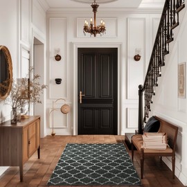 EVERGRACE Area Rugs for Living Room 3x5, Boho Trellis Faux Wool Indoor Outdoor Rugs, Washable Rugs for Bedroom Entryway Dining Room Hallyway, Low Pile Floor Mat Carpet for Home Decor, Black