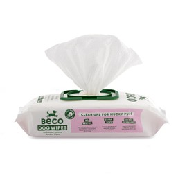 Beco Bamboo Dog Wipes - Plastic Free 80 Wipes, Coconut Scented, For Paws, Body and Bum, Plant-Based Grooming Wipes