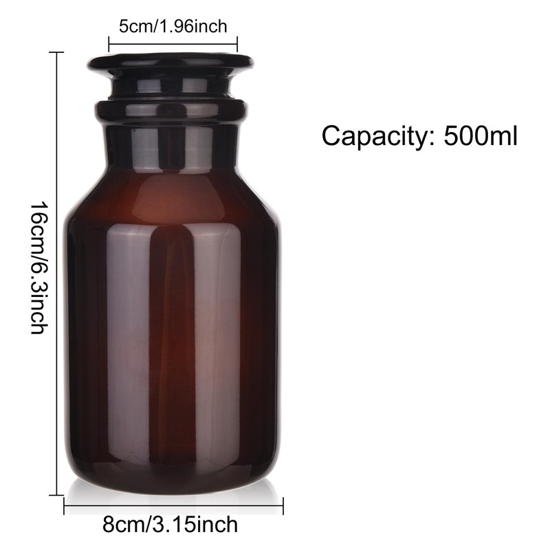 Kestun Glass Bottle,Lab Wide Mouth Reagent Bottle,Amber Glass Reagent Bottle,500ml