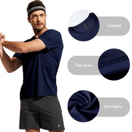Haimont Men's Running Short Sleeve UV T-Shirts, Moisture Wicking Training Workout Lightweight Polyester Shirts, Dark Blue, M