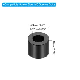 PATIKIL M6 Aluminum Spacer, 6 Pieces Metal Spacer Aluminum 6.2mm ID x 12mm OD x 10mm L Aluminum Screw Spacing Round for 1/4" or M6 Screws, Black
