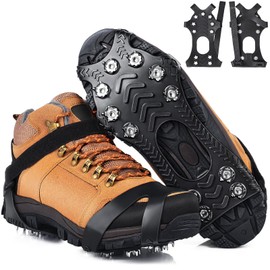 HONYAO Steigeisen, Grödel Steigeisen für Bergschuhe Wanderschuhe, Spikes Schuhe für Mann Frau, Edelstahl Anti-Rutsch Schuhspikes für Gehen Wandern Trekking Eisfischen Winter Outdoor, M