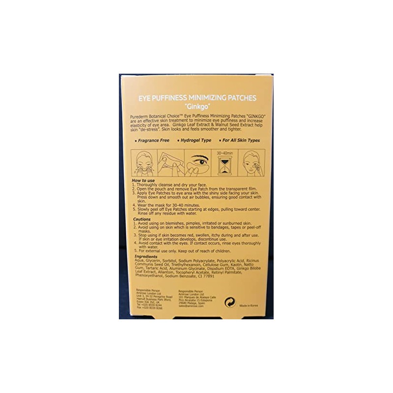 Purederm Eye Puffiness Minimizing Ginkgo Eye Patches (4 Treatments)