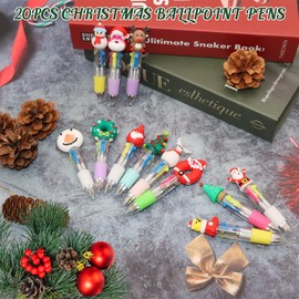 ZOCONE 20 Pcs Christmas Multicoloured Pen 4 in 1 Retractable Cartoon Ballpoint Pens Multi Coloured Pens All in One, 0.5MM Christmas Fun Pens 4 Color Animal Multi Colour Pen for Party Bags Fillers