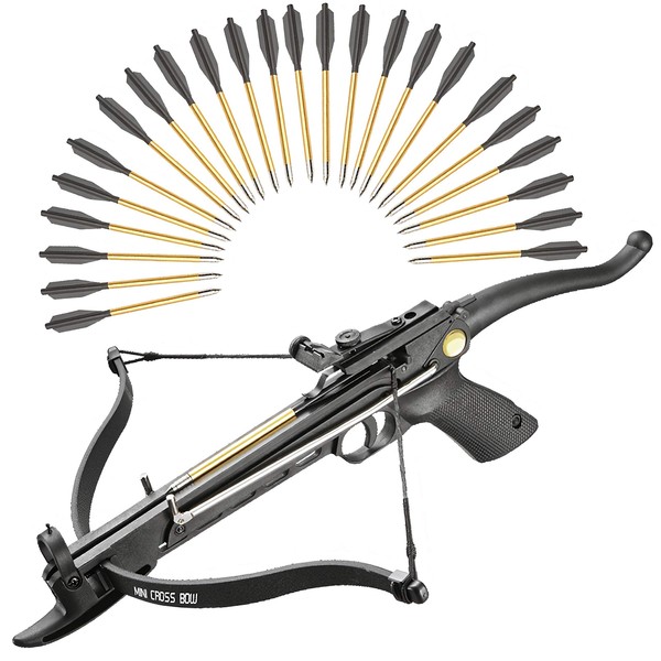 KingsArchery Crossbow Self-Cocking 80 Lbs with Adjustable Sight and Total of 27 Aluminim Arrow Bolt Set