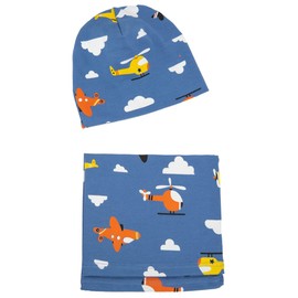 Foruhoo Baby Girls Beanie Hat + Tube Scarf Set of 2 Winter Hat for Boys Girls Cotton, blue plane