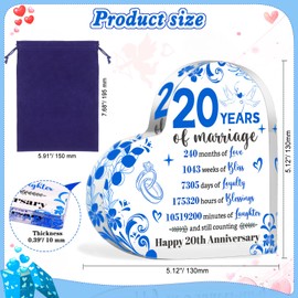 HOWAF 20th Wedding Anniversary Plaque Romantic Gifts for Her Him, China Anniversary Wedding Gifts for Couple, Heart-Shaped Acrylic Plaque Acrylic Sign for 20th wedding anniversary Presents for Couples