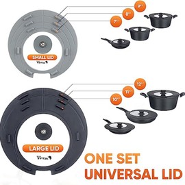 Universal Lid for Pots and Pans, Silicone Lids for Pots and Pans, Pan Lids, [Pack of 2], Frying Pan Cover- Replacement Lids Fits 7-12 inch, Black & Gray.