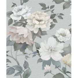 KUKANTST 16.1”×197” Boho Wallpeper Grey Floral Peel and Stick Wallpaper Light Grey Boho Contact Paper Peony Floral Contact Paper Removable Contact Paper for Cabinets Self-Adhesive Vinyl Roll