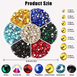 JAONLD 2080 Pieces Hotfix Rhinestones for Textiles Crystal AB for Crafts 7 Colours 0.15-0.48 cm Glitter Stones for Textiles Crystal Stones for Gluing for Clothes Shoes DIY Craft Gift