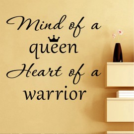 Vinyl Wall Art Decal Mind of A Queen Heart of A Warrior Motivational Feminism Quote Sticker Removable DIY Vinyl Wall Art Murals Decor for Woman Home Office Bedroom Living Room Decor