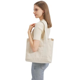 Women's Medium Handbag, Canvas Satchel Tote Bag, Shoulder Bag, Shopper for Books, Everyday Work, beige