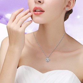 Uloveido Silver Color Criss Cross Earrings and Necklace Jewellery Set for Women Girls Wedding Anniversary Birthday Infinity Knot Jewellery Set with Cubic ZIrconia WHE43