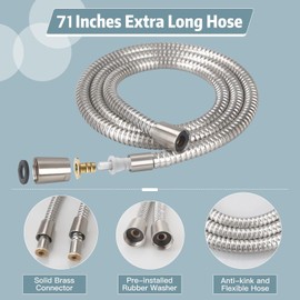 JDO 71 Inch Extra Long Brushed Nickel Shower Hose: Stainless Steel with Brass Nuts, Lightweight, Flexible Universal Replacement for Handheld Shower Head Hose