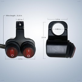 Motorcycle Handlebar Switch ATV Handlebar Light Switch Waterproof Double Control Kill Switc Headlight Spotlights Hazard Brake Fog Light ON Off Switches 12v 16A (Red) 1 Piece