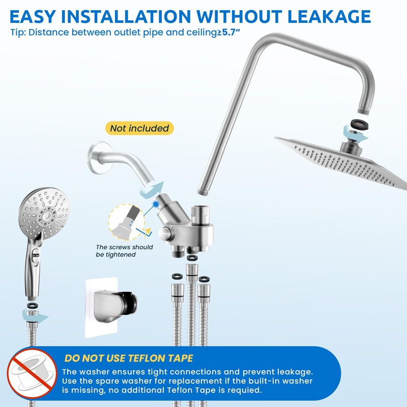 Ryamen 8" Dual Shower Head Combo, High Pressure Rainfall Shower