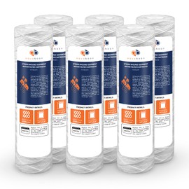 Aquaboon String Wound Water Filter Cartridge - Whole House 10 Micron Water Filter 10 x 2.5 Replacement for Well Filter Matches WHKF-WHSW, P5, 6-Pack