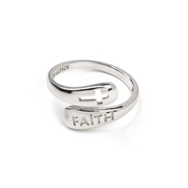Cross Rings for Women - 925 Sterling Silver Adjustable Faith Ring With Cut Out Cross & Ring Wrap Design - Christian Rings For Women As Confirmation Gifts, First Communion & Baptism Gift