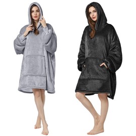 Voarge Hoodie Blanket with Sleeves, Blanket Jumper, Cuddly Blanket with Sleeves, Hooded Blanket, Warm Blanket Jumper, Wearable Blanket for Dressing as Gifts for Women Ladies, black
