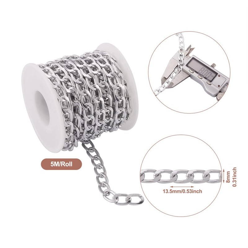Boutigem 16.4 Feet Aluminum Curb Chains Link Silver Unwelded Twisted