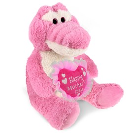 DolliBu Happy Mother's Day Super Soft Plush Sitting Pink Alligator - Cute Stuffed Animal with Pink Heart Message for Best Mommy, Grandma, Wife, Daughter - 10 Inches