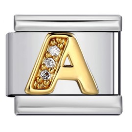 NOOFNO 9MM Diamond Golden Letter Charm for Italian Charm Bracelet,DIY Italian Module Chain for Women (Letter-A)