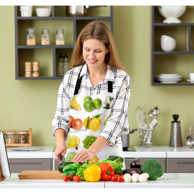 Xuwenz Fruits and Vegetables Bib Apron with Adjustable Neck for