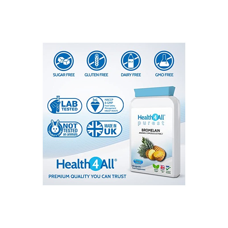 Bromelain 1200gdu 60 Capsules (V) Purest- no additives. Vegan Capsules