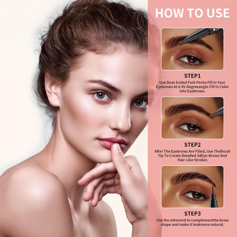 2-in-1 Dual-Ended Microblading Eyebrow Pencils,Waterproof Eyebrow Pen with 4-Fork Micro-Fork-Tip,3D