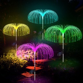 Qoosea Solar Lights Outdoor Garden Lights 4 Pack Fiber Waterproof Garden Lights 7 Color Changing Solar Lights Decorative for Wedding Christmas Lawn Backyard Party Patio Garden Pathway Decoration