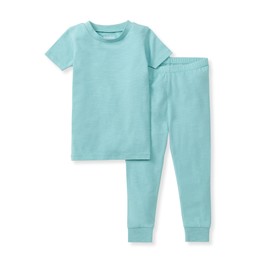 Burt's Bees Baby Unisex Baby Kids Honeysoft 2 PC Pajamas,Jersey Slub Short Sleeve Tee and Pant Set,Organic Cotton & Lyocell Blend, Seaglass Blue
