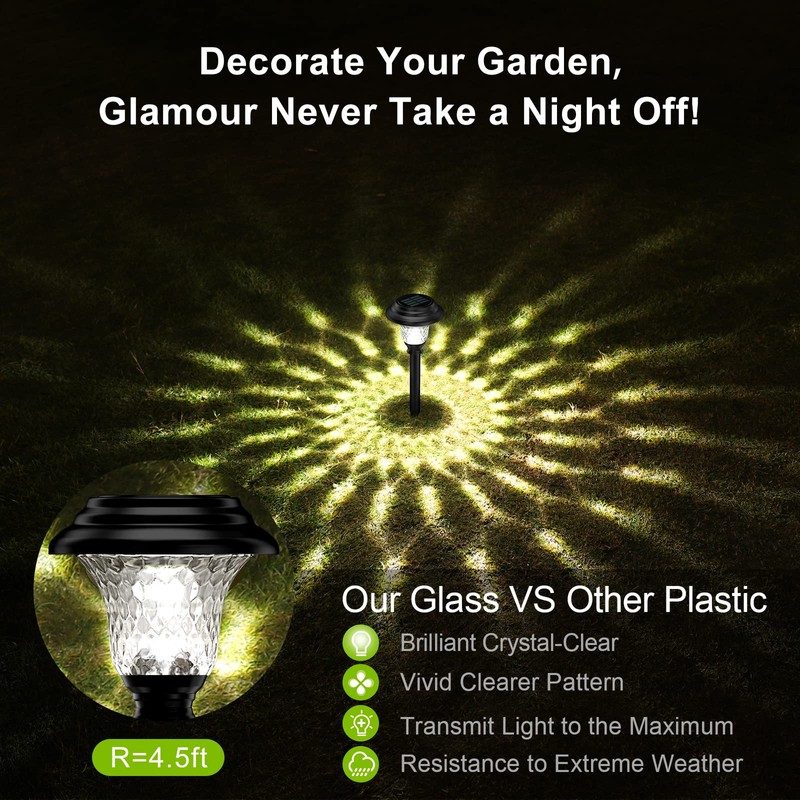 Glass Solar Lights Outdoor, 8 Pack Super Bright Solar Pathway