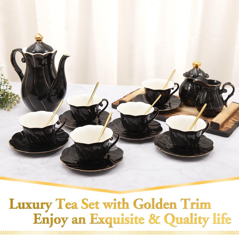 DUJUST 22 pcs Porcelain Tea Set for 6, Luxury British