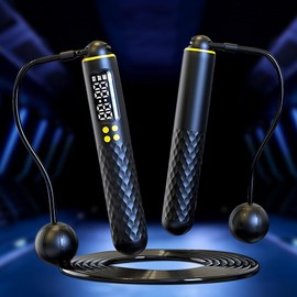 YANGUN Skipping Rope with Counter, Ropeless Skipping Rope, Professional Ball Bearings & Non-Slip Handles, Portable Wireless Jump Rope For Women Men Adults Kids Fitness, Workout Exercise Cardio