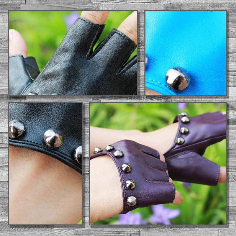 Rex Standard GT016 Women's Leather Gloves Fingerless Punk Rock Studs,