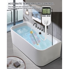 1500w Immersion Water Heater, Electric Submersible Water Heater with Thermostat Temperature Controller and 304 Stainless Steel Guard, Anti-scalding Heater for Bathtub, Timer Pool Heater Above Ground